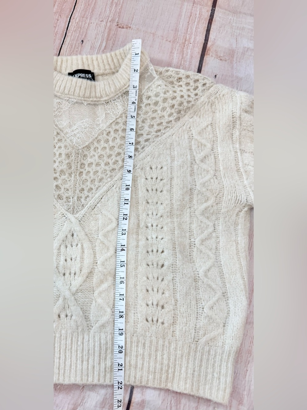 Express Sweater Women M Ivory Lace Cable Knit Long Sleeves Luxury timeless Cozy - Picture 3 of 7